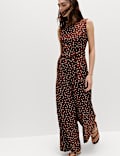 Linen Blend Printed Belted Jumpsuit