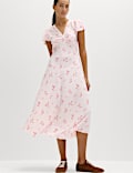 Printed V-Neck Midi Tea Dress