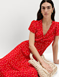 Printed V-Neck Midi Tea Dress
