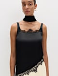 Satin Colour Block Lace Trim Midaxi Cami Slip Dress