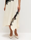 Satin Colour Block Lace Trim Midaxi Cami Slip Dress