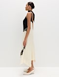 Satin Colour Block Lace Trim Midaxi Cami Slip Dress