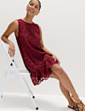 Broderie Cutwork Detail Mini Shift Dress