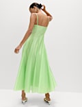 Square Neck Panel Detail Strappy Midi Skater Dress