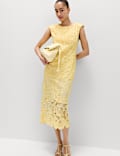 Lace Cutwork Detail Midi Column Dress