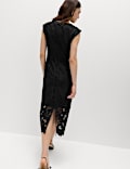 Midi-jurk met kanten details en opengewerkte rok