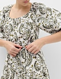Pure Cotton Paisley Midi Waisted Dress