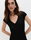 Jersey V-Neck Mini Drop Waist Skater Dress