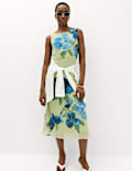 Floral Round Neck Midi Column Dress