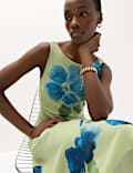 Floral Round Neck Midi Column Dress