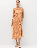 Chiffon Checked Midi Column Dress