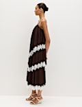 Lace Trim Strappy Midi Tiered Dress