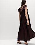 Lyocell Rich Frill V-Neck Midaxi Relaxed Dress