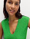 Jersey Textured V-Neck Midi Column Dress