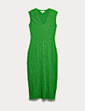 Jersey Textured V-Neck Midi Column Dress