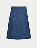Denim Seam Detail Midi Skirt