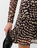 Mesh Animal Print Mini Skater Dress
