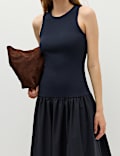 Jersey Ribbed Midi Drop Waist Dress