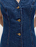 Denim V-Neck Button Through Midi Shift Dress