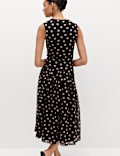 Mesh Polka Dot Midi Dropped Waist Dress