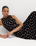 Mesh Polka Dot Midi Dropped Waist Dress
