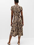 Animal Print V-Neck Midi Tea Dress