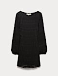 Textured Shirred Mini Relaxed Smock Dress
