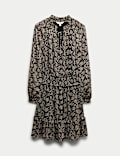 Chiffon Floral Tie Neck Mini Waisted Dress