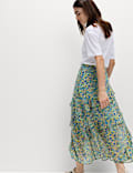 Floral Ruffle Midi Tiered Skirt