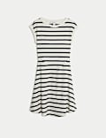 Striped Ribbed Round Neck Mini Skater Dress