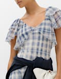 Checked Frill Sleeve Maxi Column Dress