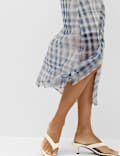 Checked Frill Sleeve Maxi Column Dress