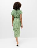 Gingham Funnel Neck Midi Shirt Dress