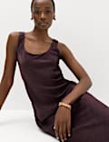 Gaun Slip Midi Satin Leher U Rendah