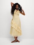 Lyocell Rich Ruffle Midi Column Dress