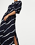 Pure Cotton Printed Tie Detail Midi Shirt Dress