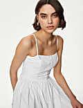 Pure Cotton Strappy Midi Cami Waisted Dress