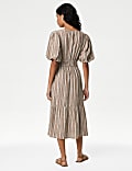 Pure Cotton Printed V-Neck Tiered Midi Dress