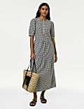 Cotton Rich Gingham Midi Tiered Dress