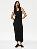 Geripptes Bodycon-Midikleid mit hohem Baumwollanteil