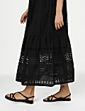 Pure Cotton Broderie Midi Tiered Dress