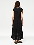 Pure Cotton Broderie Midi Tiered Dress