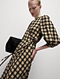Robe midi style portefeuille 100&nbsp;% coton à col&nbsp;V et carreaux