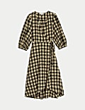 Pure Cotton Checked V-Neck Midi Wrap Dress