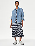 Pure Cotton Geometric Midi Waisted Dress