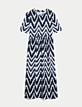 Pure Cotton Geometric Midi Waisted Dress