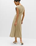 Jersey Tie Waist Midi Waisted Dress