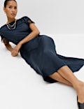 Satin Lace Insert Midi Waisted Dress
