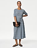 Midi-Teekleid aus Jersey mit Muster und Bindedetail