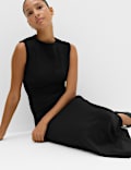Jersey Crew Neck Midi Column Dress